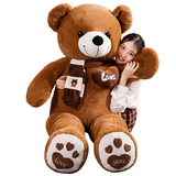 NNECN Huge 100cm Brown Giant Teddy Bear Toys Stuffed Animals Soft Plush Cotton Scarf Bear Hold Pillow Doll - Front View