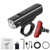 USB Rechargeable Bicycle Light Set Black - Front View