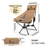 Portable High-Back Camping Chair Khaki - Rear View