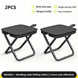 2PCS Portable Folding Backpack Stools Black