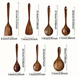 7-Piece Natural Teak Wooden Spoons for Cooking Set - Side View