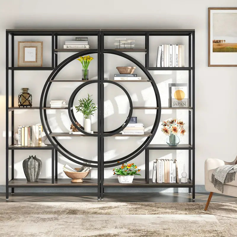 Elegant 8-Tier Industrial Geometric Bookcase with Sturdy Metal Frame - 71-Inch Height