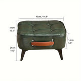 Plush Vintage Green Black Faux Leather Short Stool - Front View