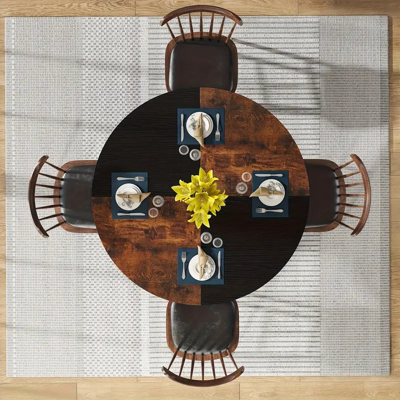Tribesigns 47-Inch Industrial Round Dining Table - Vintage Brown & Black Finish
