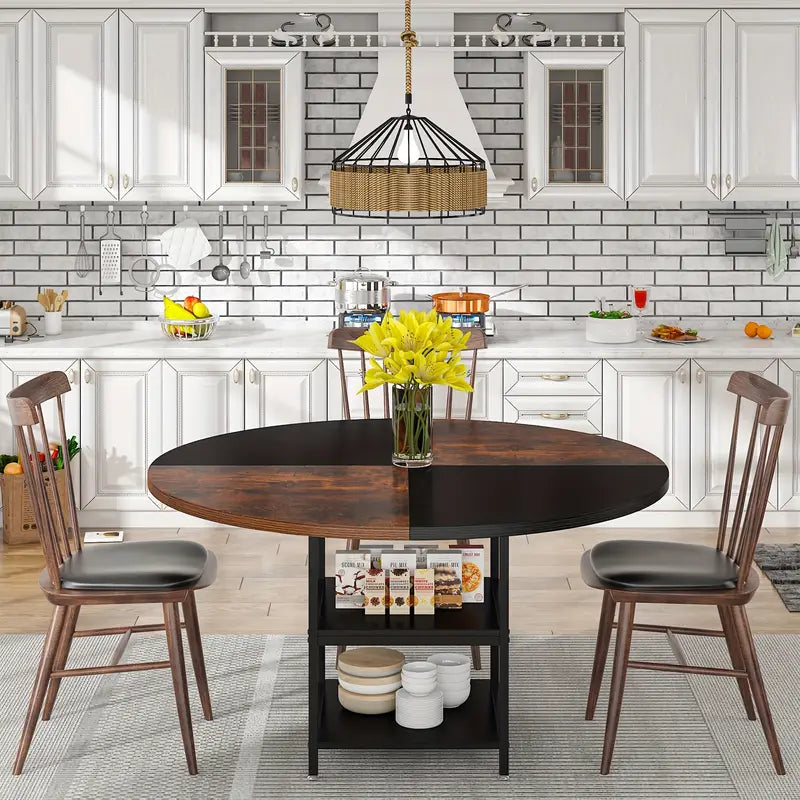 Tribesigns 47-Inch Industrial Round Dining Table - Vintage Brown & Black Finish