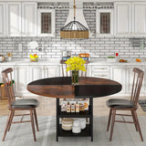 Tribesigns 47-Inch Industrial Round Dining Table - Vintage Brown & Black Finish - Top-Down View