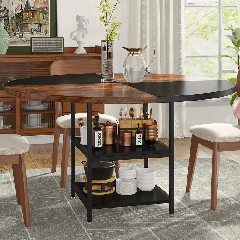 Tribesigns 47-Inch Industrial Round Dining Table - Vintage Brown & Black Finish