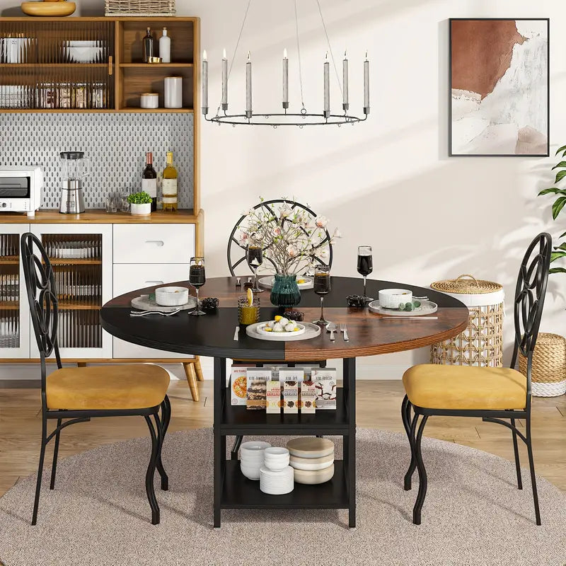 Tribesigns 47-Inch Industrial Round Dining Table - Vintage Brown & Black Finish