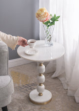 PEBBLE MARBLE AND ALUMINUIM HAND MADE SIDE TABLE - Front View