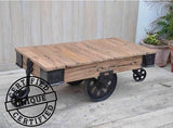 OLD RAILWAY SLEEPER INDUSTRIAL CART COFFEE TABLE - Front View
