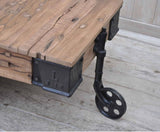 OLD RAILWAY SLEEPER INDUSTRIAL CART COFFEE TABLE - Side View