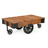 OLD RAILWAY SLEEPER INDUSTRIAL CART COFFEE TABLE - Close-Up Angle