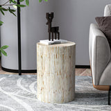 ALPINE MOTHER OF PEARL HAND MADE STOOL/SIDE TABLE - Front View