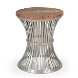 INVERTED WOOD AND IRON SIDE TABLE