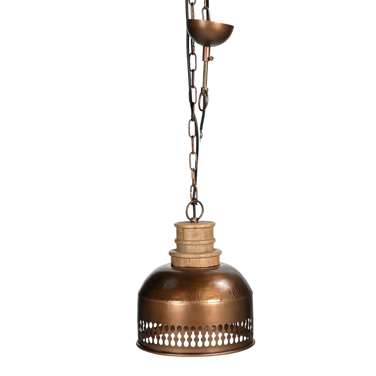COPPER CUT-OUT AND WOOD LAMPSHADE
