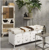 COWHIDE IRON LOCKER BENCH - Front View
