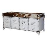 COWHIDE IRON LOCKER BENCH - Side View