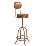 INDUSTRIAL WIND UP BAR CHAIR WITH LEATHER - Front View