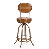 INDUSTRIAL WIND UP BAR CHAIR WITH LEATHER - Rear View