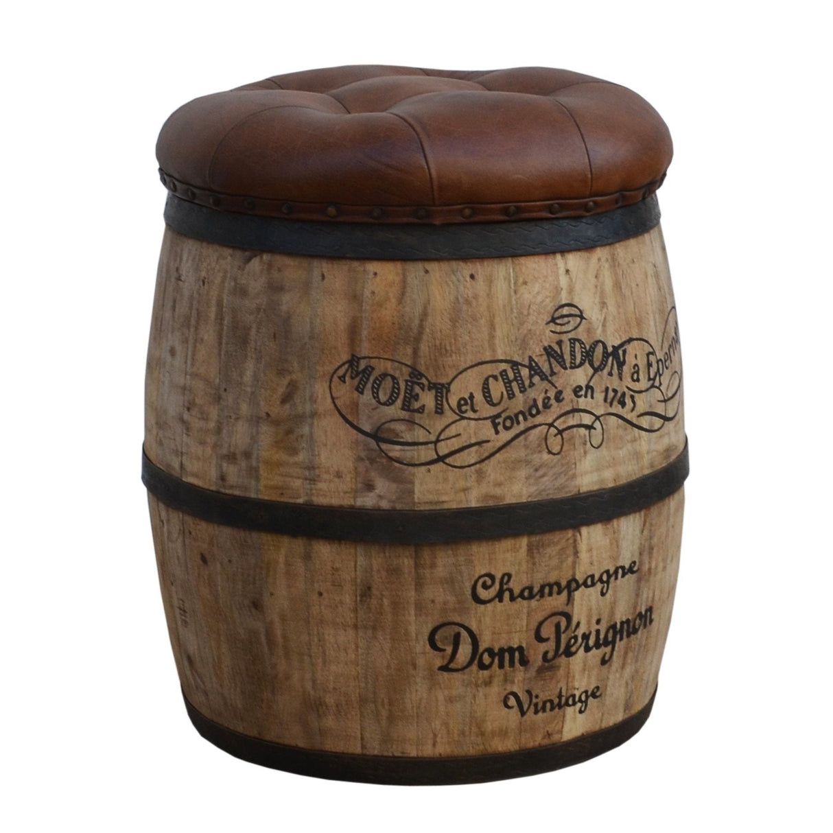 CYCLINDRICAL MOET CHANDON LEATHER OTTOMAN