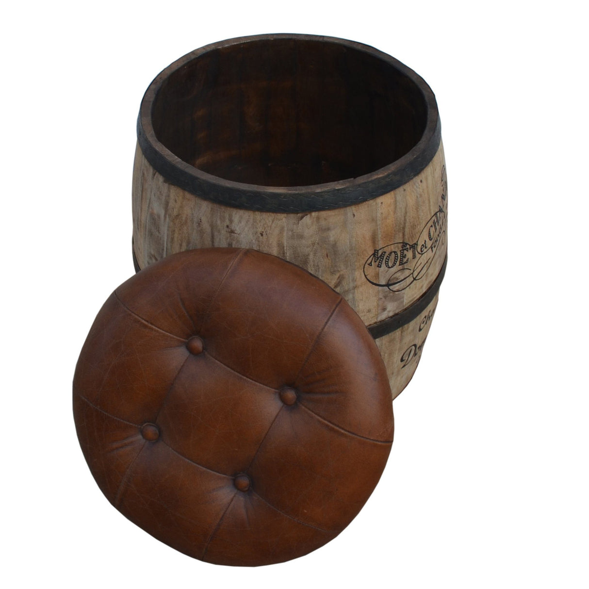 CYCLINDRICAL MOET CHANDON LEATHER OTTOMAN