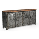 VINTAGE IRON LOCKER SIDEBOARD WITH RECLAIMED RAILWAY SLEEPER WOOD - Front View