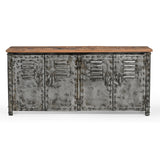 VINTAGE IRON LOCKER SIDEBOARD WITH RECLAIMED RAILWAY SLEEPER WOOD - Side View