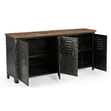 VINTAGE IRON LOCKER SIDEBOARD WITH RECLAIMED RAILWAY SLEEPER WOOD - Top-Down View