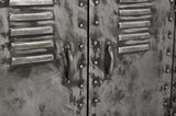 VINTAGE IRON LOCKER SIDEBOARD WITH RECLAIMED RAILWAY SLEEPER WOOD - Rear View