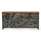 VINTAGE IRON LOCKER SIDEBOARD WITH RECLAIMED RAILWAY SLEEPER WOOD - Low Angle
