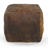 VINTAGE LEATHER OTTOMAN - Front View