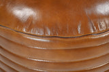 CARAMEL GROOVED LEATHER OTTOMAN - Side View