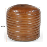 CARAMEL GROOVED LEATHER OTTOMAN - Top-Down View