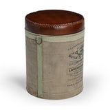 FRENCH CANVAS LEATHER PERFUME OTTOMAN - Side View