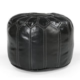 MOROCCAN LEATHER OTTOMAN BLACK - Front View