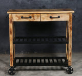 HARDWOOD BUTLERS TROLLEY ON WHEELS DISTRESSED FINISH - Front View