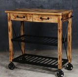 HARDWOOD BUTLERS TROLLEY ON WHEELS DISTRESSED FINISH - Side View