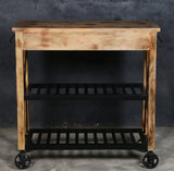 HARDWOOD BUTLERS TROLLEY ON WHEELS DISTRESSED FINISH - 45-Degree Angle