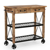 HARDWOOD BUTLERS TROLLEY ON WHEELS DISTRESSED FINISH - Rear View