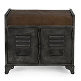 SMALL HAND MADE LOCKER BENCH WITH GENUINE LEATHER - Front View