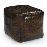 GENUINE LEATHER LATTICE OTTOMAN - Front View