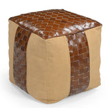GENUINE LEATHER AND CANVAS OTTOMAN - Front View