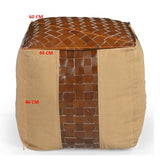 GENUINE LEATHER AND CANVAS OTTOMAN - 45-Degree Angle