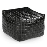 SLEEK BLACK LEATHER OTTOMAN - Front View