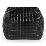 SLEEK BLACK LEATHER OTTOMAN - Side View