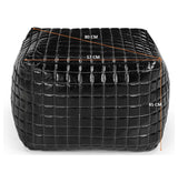 SLEEK BLACK LEATHER OTTOMAN - 45-Degree Angle