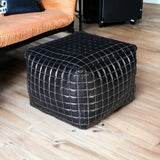 SLEEK BLACK LEATHER OTTOMAN - Rear View
