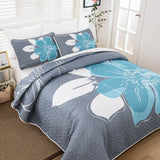 Vintage Delicate Teal floaral Pattern 3 Pc Bedspread & Pillow Cover Set - Front View