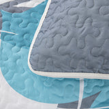 Vintage Delicate Teal floaral Pattern 3 Pc Bedspread & Pillow Cover Set - Side View