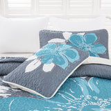 Vintage Delicate Teal floaral Pattern 3 Pc Bedspread & Pillow Cover Set - Top-Down View